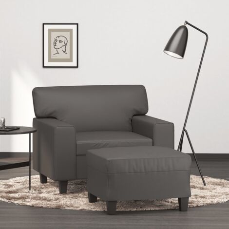 vidaXL Fauteuil avec repose-pied Gris 60 cm Similicuir