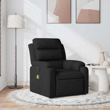 Fauteuil De Massage Inclinable Noir Similicuir - 6 Points De Vibration, Repose-pieds, Inclinaison Manuelle