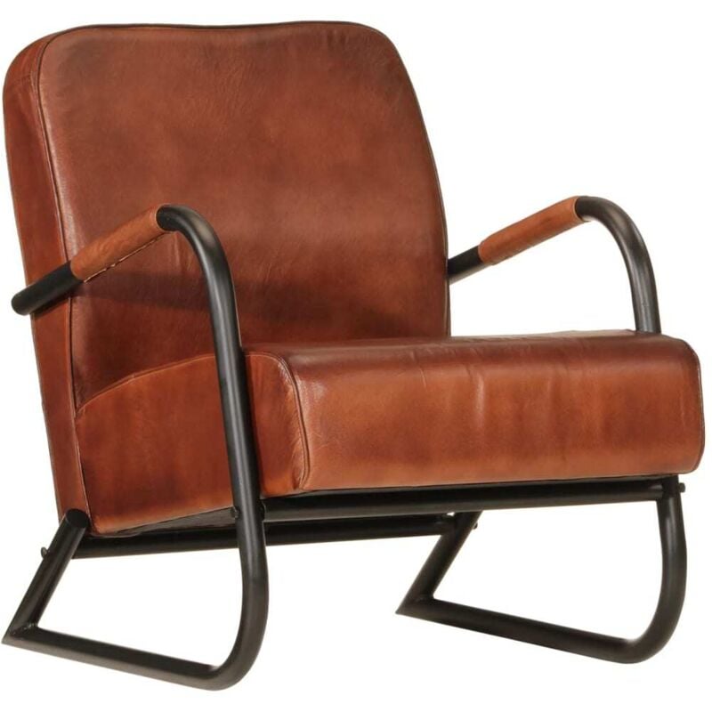 Fauteuil marron cuir véritable