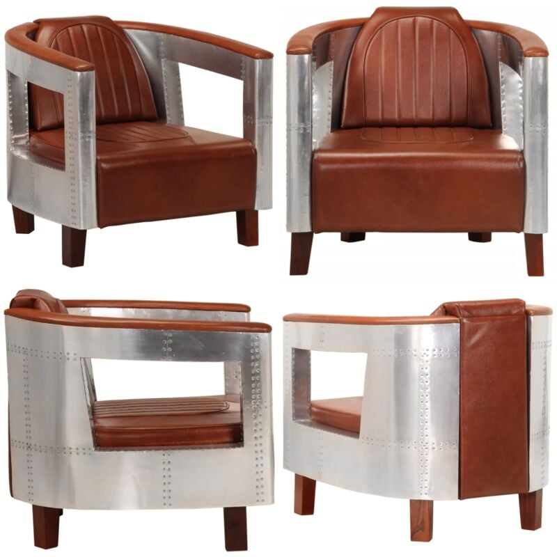 vidaXL Fauteuil en style d'aviation marron cuir véritable