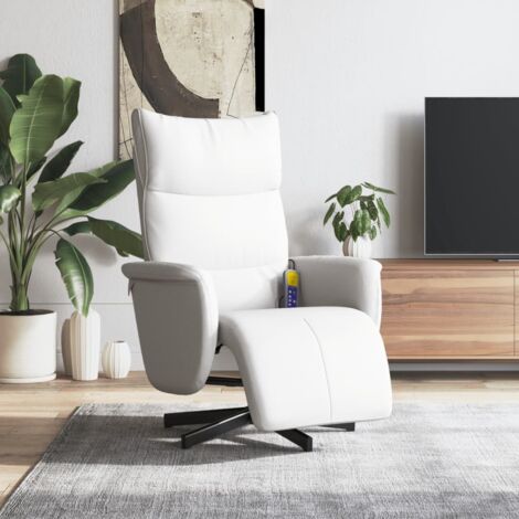 Vidaxl – Fauteuil inclinable de massage blanc similicuir – 6 points de massage – Inclinaison réglable 105-125° – Pivote 360° – Dimensions 71x84x106,5 cm