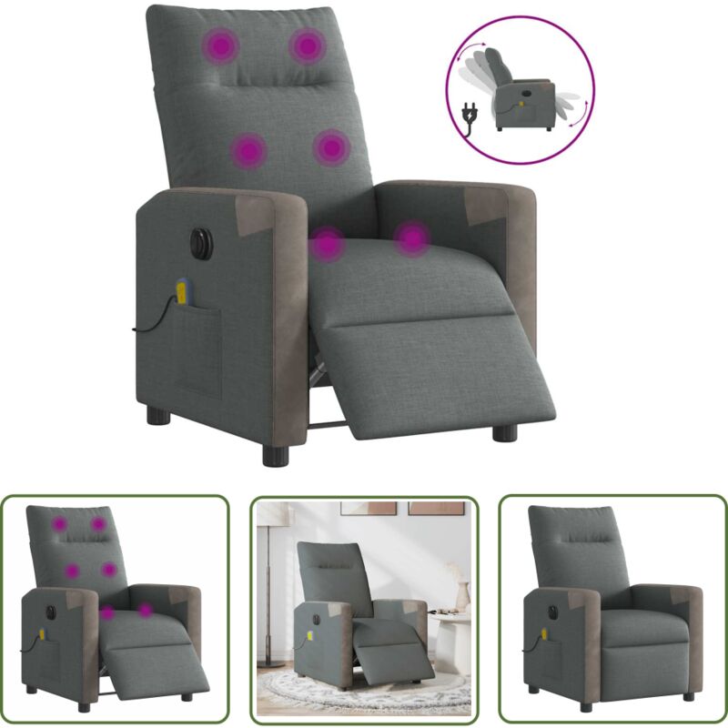 VidaXL Fauteuil inclinable de massage électrique gris foncé tissu