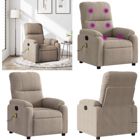 vidaXL Fauteuil inclinable de massage taupe tissu microfibre