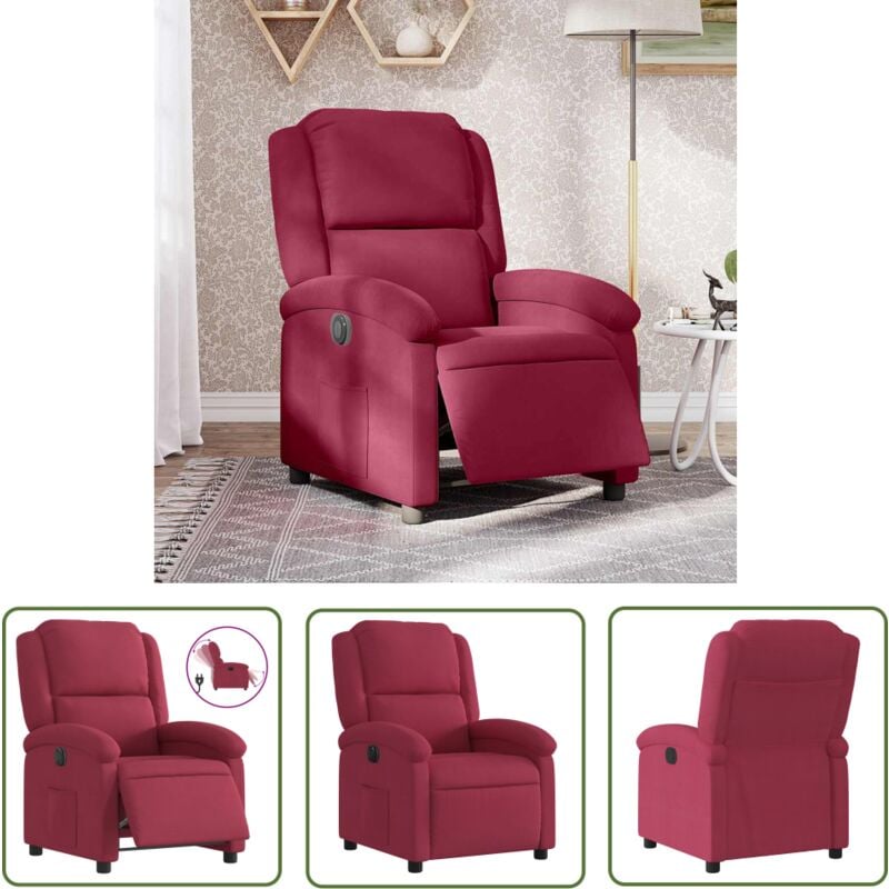 vidaXL Fauteuil inclinable électrique rouge bordeaux velours