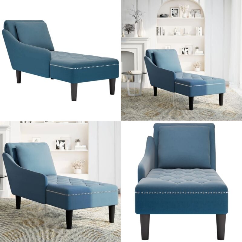 Vidaxl - Fauteuil long avec coussin et accoudoir droit bleu velours