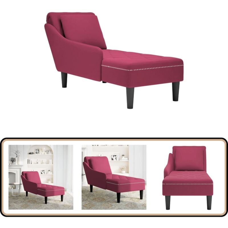 Vidaxl - Fauteuil long avec coussin et accoudoir droit rouge bordeaux