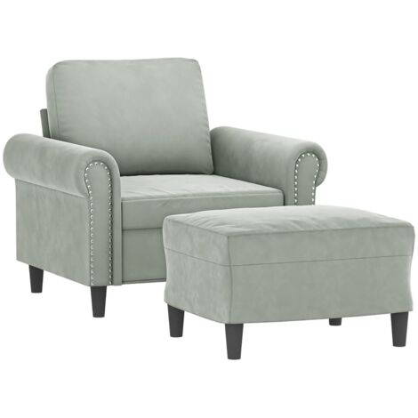 Vidaxl – Fauteuil relax avec repose-pied – Velours gris clair – Dimensions 92x77x80 cm – Largeur siège 60 cm – Capacité 110 kg