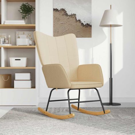 Vidaxl – Chaise à bascule crème en tissu polyester – Mousse rembourrée – Cadre acier et pieds en bois d'hévéa – Dimensions 61x78x98 cm