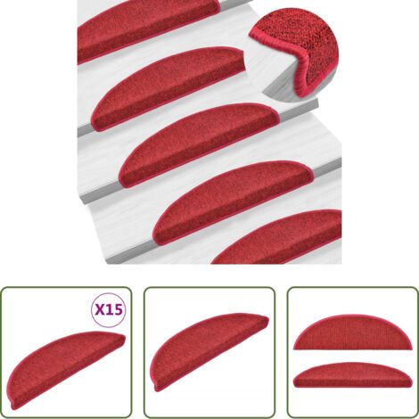 vidaXL Felpudos para escaleras -  Felpudos para escaleras 15 unidades 56x17x3 cm Rojos Semicirculares