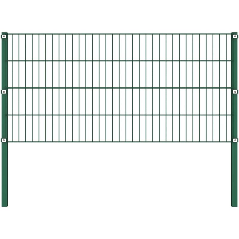 vidaXL Fence Panel with Posts Iron 1.7x0.8 m Green - Green