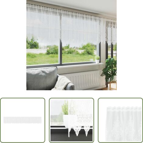 vidaXL Fenster Vorhang -  Spitzenvorhang mit Vorhängen Floral Weiß 100x900cm Polyester