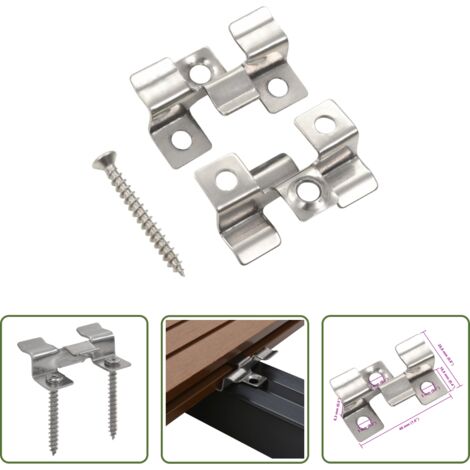 vidaXL Fijación de tablas -  Clips de plataforma 100 uds y 200 tornillos de acero Inoxidable