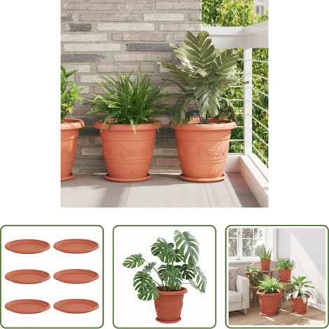 vidaXL Fiori in casa -  Vassoio Rotondo per Fiori 6 pcs Rosso Mattone Ø 27 x 2,5 cm