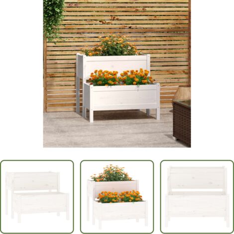 vidaXL Fioriera a 2 livelli -  Fioriera Bianca 84,5x84x75 cm in Legno Massello di Pino