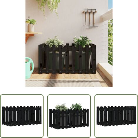 vidaXL Fioriera a recinzione -  Fioriera Giardino a Recinzione Nera 100x50x50cm Massello Pino