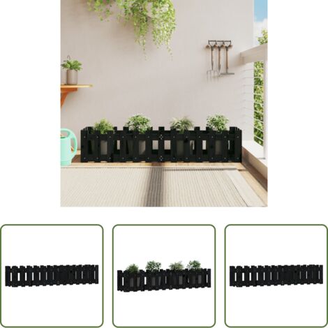 vidaXL Fioriera a recinzione -  Fioriera Giardino a Recinzione Nera 150x30x30cm Massello Pino