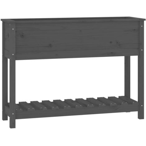 vidaXL Fioriera con Mensola Grigia 111,5x34,5x81cm Legno Massello Pino