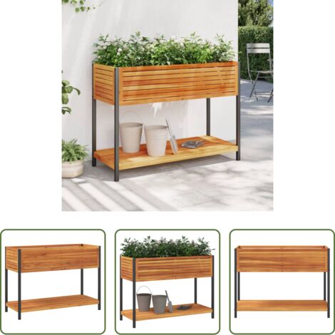 vidaXL Fioriera da balcone -  Fioriera con Ripiano 110x45x80 cm in Legno Acacia e Acciaio
