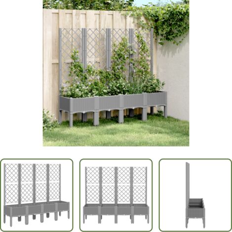 vidaXL Fioriera da patio -  Fioriera Giardino con Traliccio Grigio Chiaro 160x40x142 cm PP