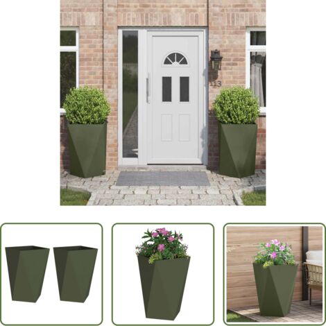 vidaXL Fioriera esterna -  Fioriera 2 pcs Verde oliva 50 x 50 x 75 cm Acciaio