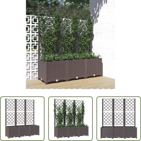 vidaXL Fioriera esterna -  Fioriera da giardino con traliccio marrone 120x40x136 cm PP