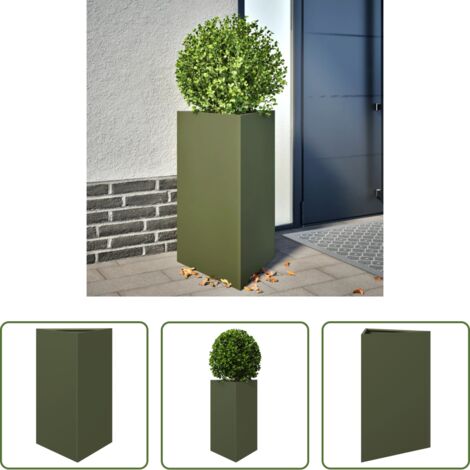 vidaXL Fioriera in acciaio -  Fioriera da Giardino Verde Oliva Triangolare 50x43x75cm Acciaio