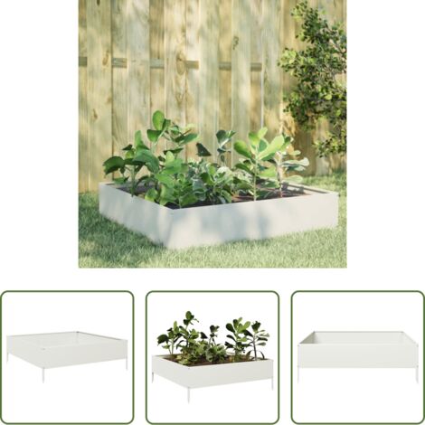 vidaXL Fioriera in acciaio -  Fioriera Rialzata da Giardino Bianca 100x100x33,5 cm in Acciaio