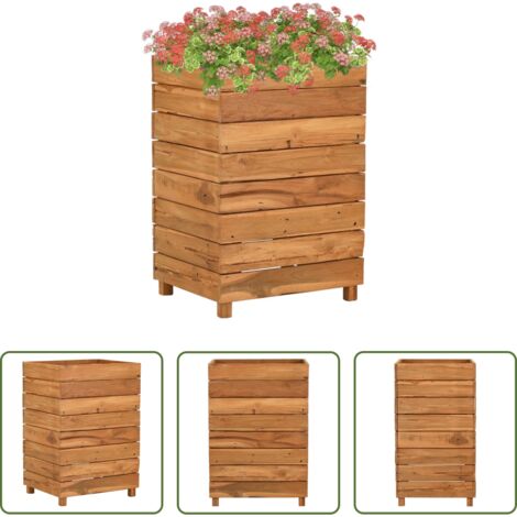 vidaXL Fioriera in acciaio -  Letto Rialzato 50x40x72 cm Legno di Teak di Recupero e Acciaio
