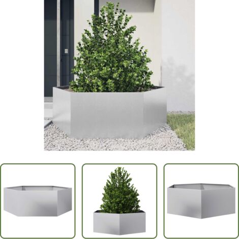 vidaXL Fioriera in acciaio zincato -  Fioriera da Giardino Esagono 138x120x45 cm in Acciaio Zincato