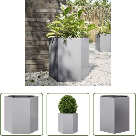 vidaXL Fioriera in acciaio zincato -  Fioriera da Giardino Esagono 46x40x45 cm in Acciaio Zincato