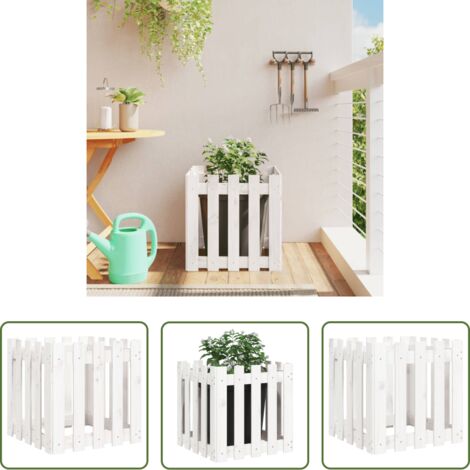 vidaXL Fioriera in pino -  Fioriera Giardino a Recinzione Bianco 50x50x50 cm Massello Pino