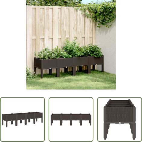vidaXL Fioriera in PP -  Fioriera da Giardino con Gambe Marrone 160x40x42 cm in PP