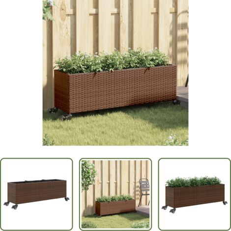 vidaXL Fioriera in rattan -  Fioriera con Ruote e 3 Vasi Marrone 107x32x38 cm in Polyrattan