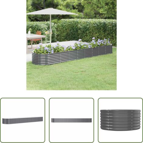 vidaXL Fioriera -  Letto da Giardino in Acciaio Zincato 368x80x36 cm Antracite