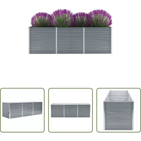 vidaXL Fioriera -  Letto Rialzato da Giardino Acciaio Zincato 240x80x77 cm Grigio