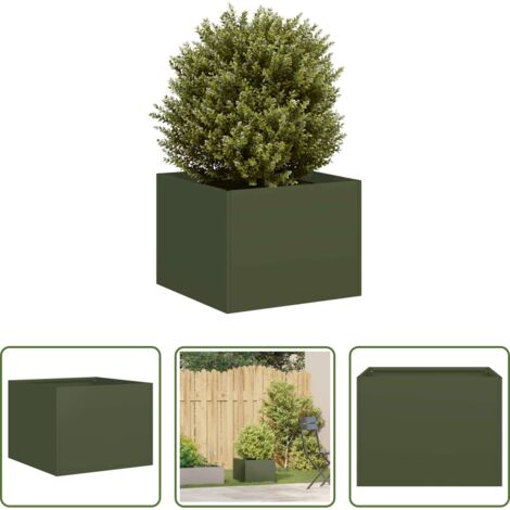 vidaXL Fioriera per balcone -  Fioriera Verde Oliva 40x40x30 cm in Acciaio