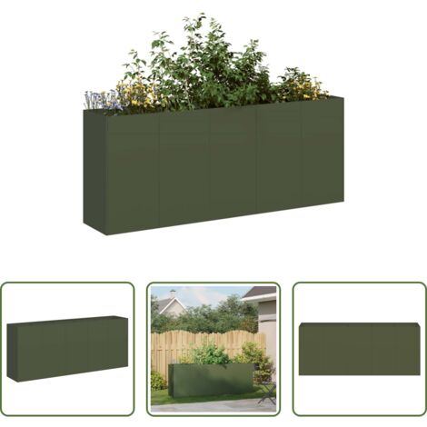 vidaXL Fioriera per giardino -  Fioriera Verde Oliva 200x40x80 cm in Acciaio Laminato a Freddo