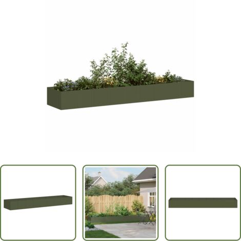 vidaXL Fioriera per giardino -  Fioriera Verde Oliva 360x80x40 cm in Acciaio