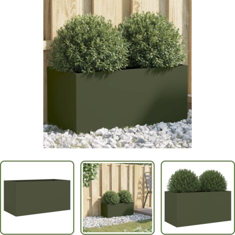 vidaXL Fioriera per giardino -  Fioriera Verde Oliva 62x30x29 cm in Acciaio