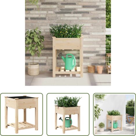 vidaXL Fioriera -  Vaso da giardino con lo scaffale Beige 60,5 x 60 x 76,5 cm