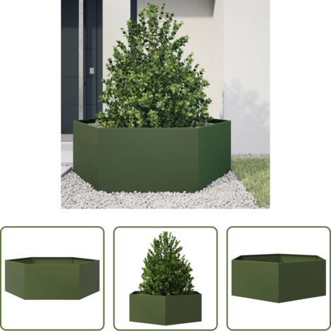 vidaXL Fioriera verde oliva -  Fioriera da Giardino Verde Oliva Esagono 138x120x45 cm Acciaio