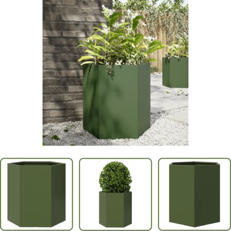 vidaXL Fioriera verde oliva -  Fioriera da Giardino Verde Oliva Esagono 46x40x45 cm Acciaio