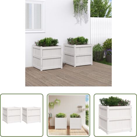 vidaXL Fioriere da esterno -  Fioriere da Giardino 2 pz Bianche in Legno Massello di Pino