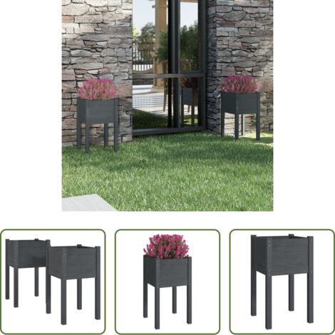 vidaXL Fioriere da esterno -  Fioriere da Giardino 2 pz Grigie 40x40x70 cm in Legno di Pino