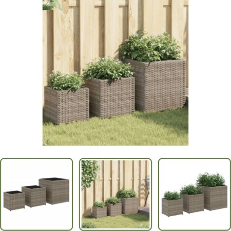 vidaXL Fioriere in acciaio -  Fioriere da Giardino 3 pz Grigie in Polyrattan