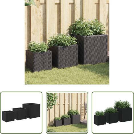 vidaXL Fioriere in acciaio -  Fioriere da Giardino 3 pz Nere in Polyrattan