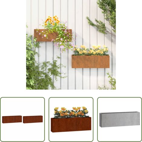 vidaXL Fioriere in acciaio resistente -  Fioriere da Parete 2 pz Ruggine in Acciaio Corten 53x10x17 cm