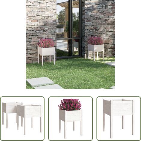 vidaXL Fioriere in pino -  Fioriere da Giardino 2 pz Bianche 50x50x70 cm Massello di Pino