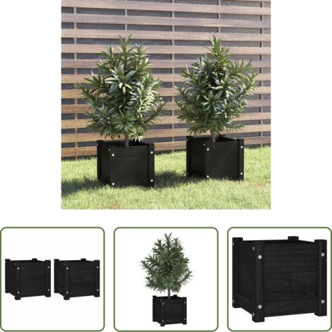 vidaXL Fioriere nere -  Fioriere da Giardino 2 pz Nere 31x31x31 cm in Massello di Pino