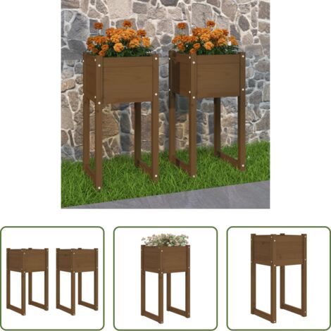 vidaXL Fioriere per balcone -  Fioriere 2 pz Marrone Ambra 40x40x81 cm Legno Massello di Pino